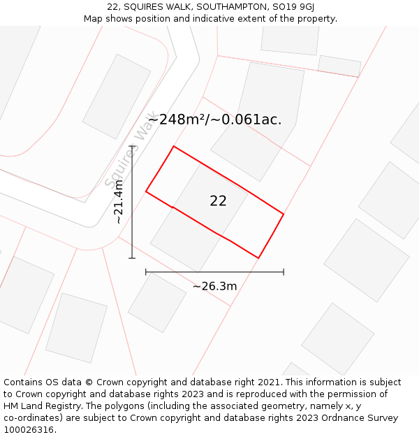 22, SQUIRES WALK, SOUTHAMPTON, SO19 9GJ: Plot and title map