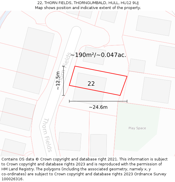 22, THORN FIELDS, THORNGUMBALD, HULL, HU12 9UJ: Plot and title map