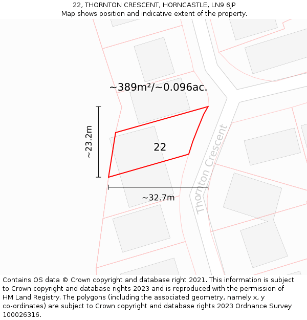 22, THORNTON CRESCENT, HORNCASTLE, LN9 6JP: Plot and title map