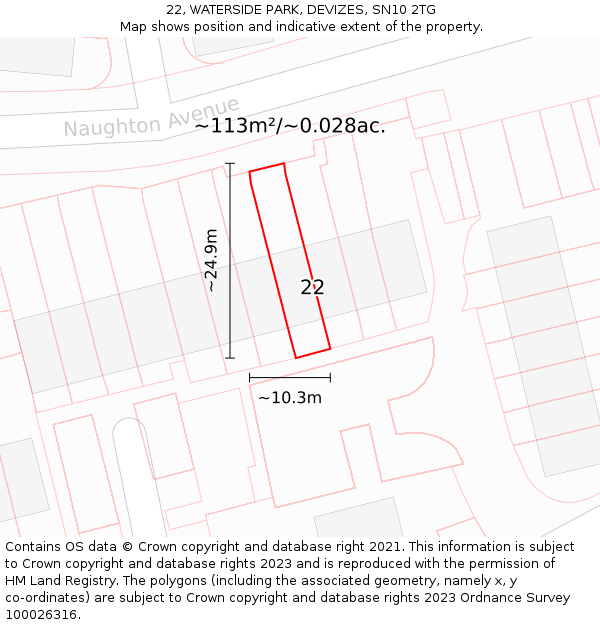 22, WATERSIDE PARK, DEVIZES, SN10 2TG: Plot and title map