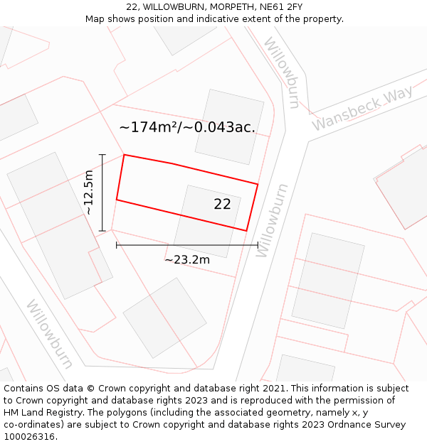 22, WILLOWBURN, MORPETH, NE61 2FY: Plot and title map