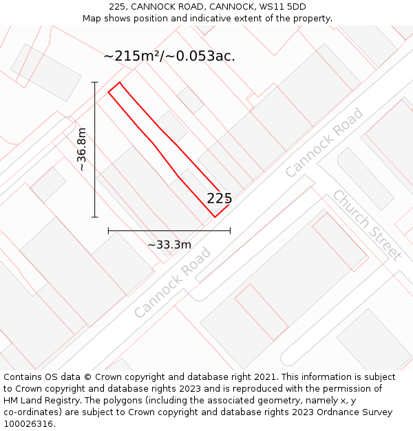 225, CANNOCK ROAD, CANNOCK, WS11 5DD: Plot and title map