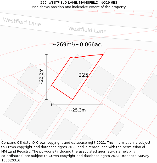 225, WESTFIELD LANE, MANSFIELD, NG19 6ES: Plot and title map