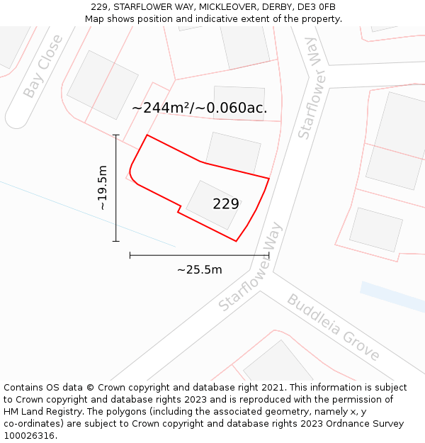 229, STARFLOWER WAY, MICKLEOVER, DERBY, DE3 0FB: Plot and title map