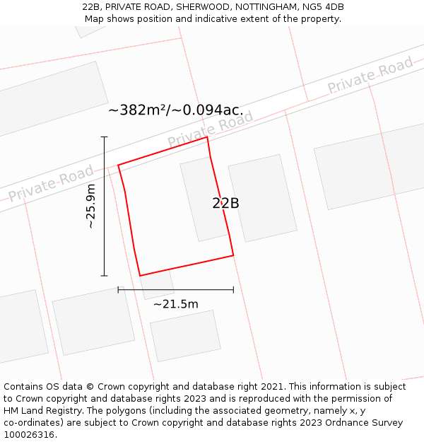 22B, PRIVATE ROAD, SHERWOOD, NOTTINGHAM, NG5 4DB: Plot and title map