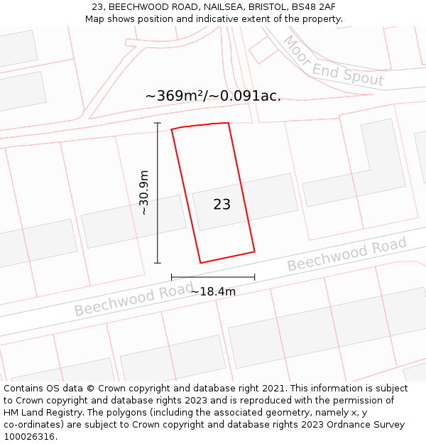 23, BEECHWOOD ROAD, NAILSEA, BRISTOL, BS48 2AF: Plot and title map