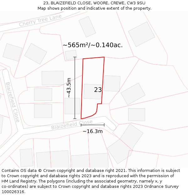 23, BLAIZEFIELD CLOSE, WOORE, CREWE, CW3 9SU: Plot and title map