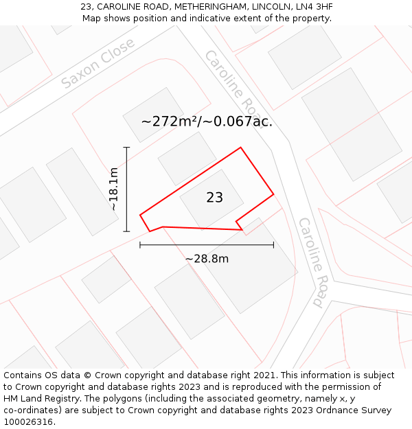 23, CAROLINE ROAD, METHERINGHAM, LINCOLN, LN4 3HF: Plot and title map