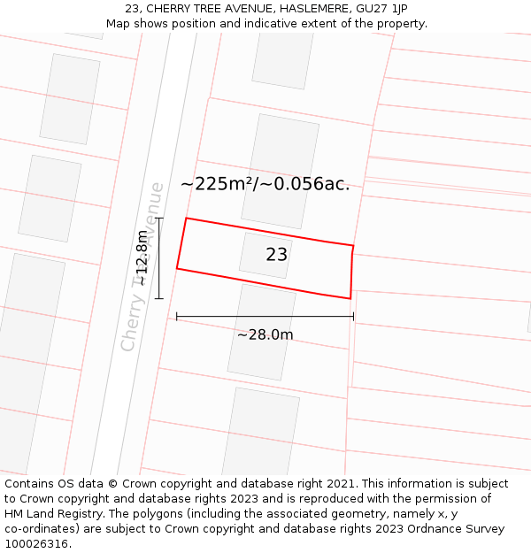 23, CHERRY TREE AVENUE, HASLEMERE, GU27 1JP: Plot and title map