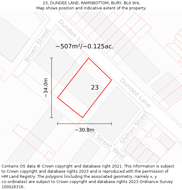 23, DUNDEE LANE, RAMSBOTTOM, BURY, BL0 9HL: Plot and title map