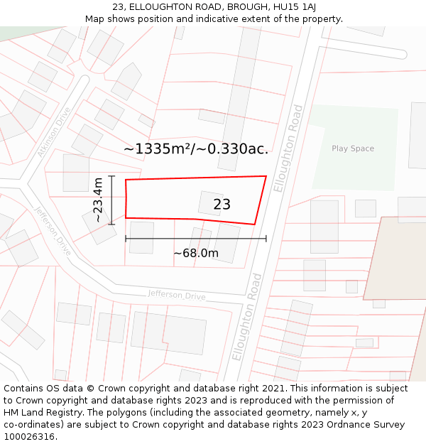 23, ELLOUGHTON ROAD, BROUGH, HU15 1AJ: Plot and title map