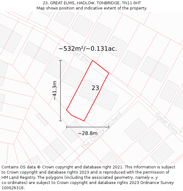 23, GREAT ELMS, HADLOW, TONBRIDGE, TN11 0HT: Plot and title map