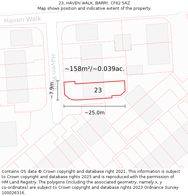 23, HAVEN WALK, BARRY, CF62 5AZ: Plot and title map
