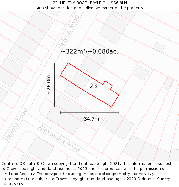 23, HELENA ROAD, RAYLEIGH, SS6 8LN: Plot and title map