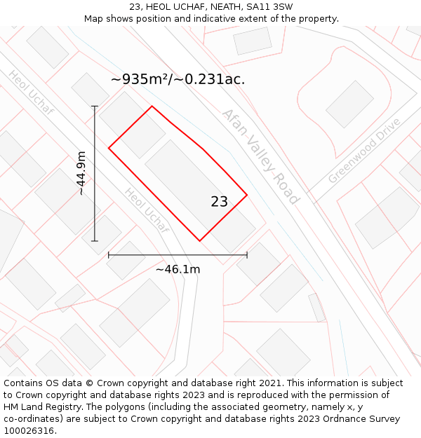 23, HEOL UCHAF, NEATH, SA11 3SW: Plot and title map