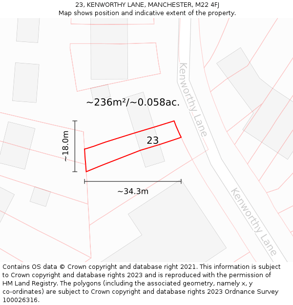 23, KENWORTHY LANE, MANCHESTER, M22 4FJ: Plot and title map