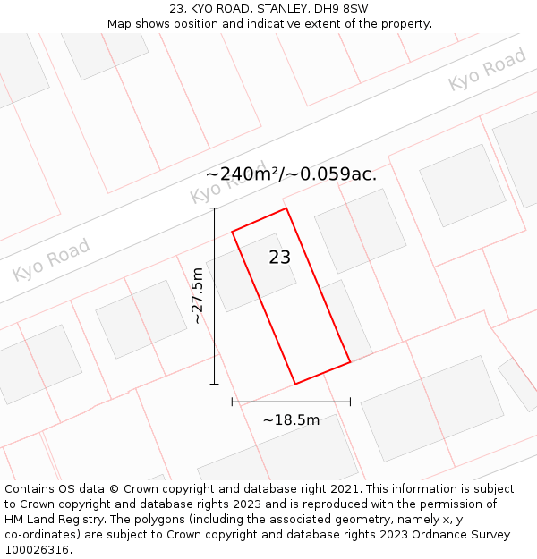 23, KYO ROAD, STANLEY, DH9 8SW: Plot and title map