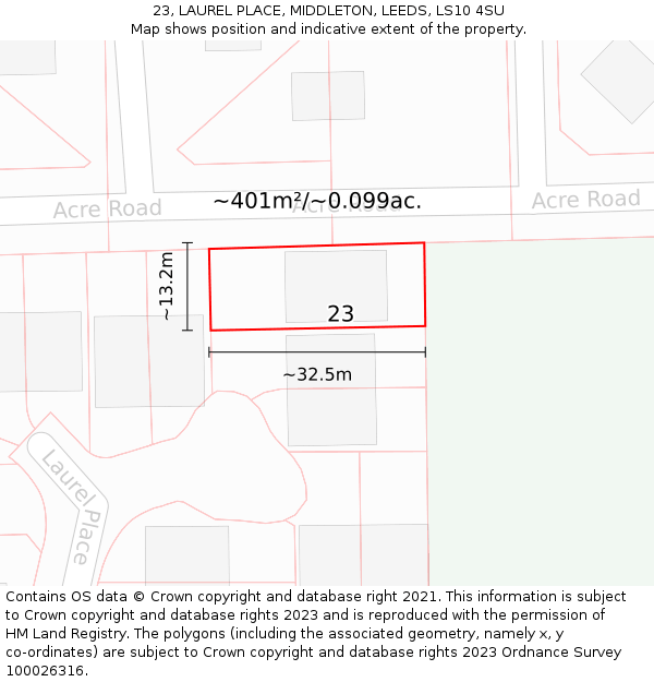 23, LAUREL PLACE, MIDDLETON, LEEDS, LS10 4SU: Plot and title map