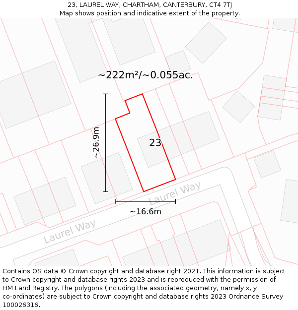 23, LAUREL WAY, CHARTHAM, CANTERBURY, CT4 7TJ: Plot and title map