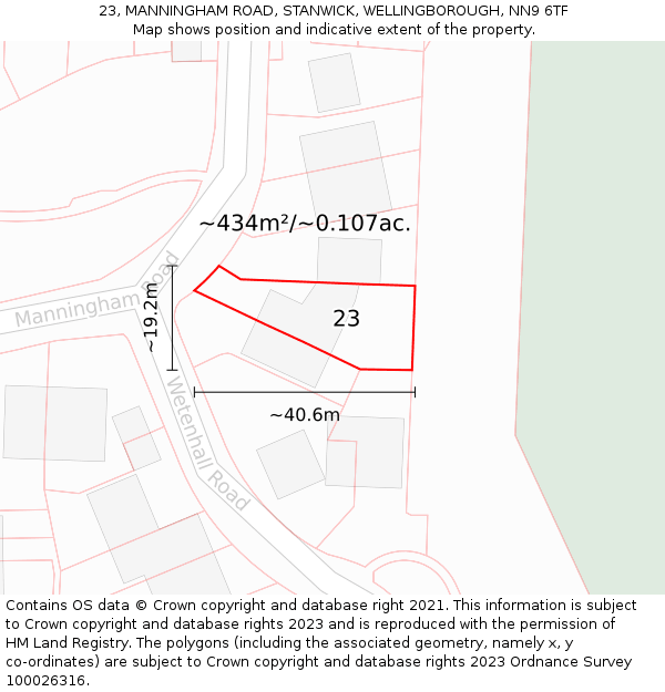 23, MANNINGHAM ROAD, STANWICK, WELLINGBOROUGH, NN9 6TF: Plot and title map