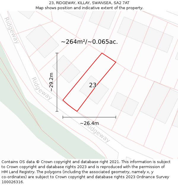 23, RIDGEWAY, KILLAY, SWANSEA, SA2 7AT: Plot and title map