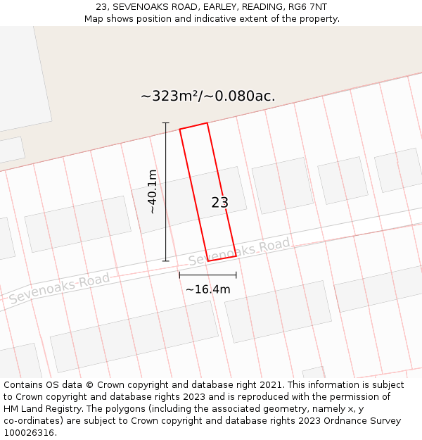 23, SEVENOAKS ROAD, EARLEY, READING, RG6 7NT: Plot and title map