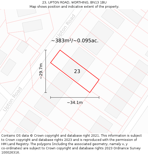 23, UPTON ROAD, WORTHING, BN13 1BU: Plot and title map