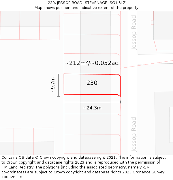 230, JESSOP ROAD, STEVENAGE, SG1 5LZ: Plot and title map