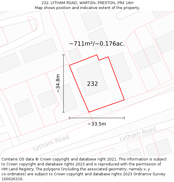 232, LYTHAM ROAD, WARTON, PRESTON, PR4 1AH: Plot and title map