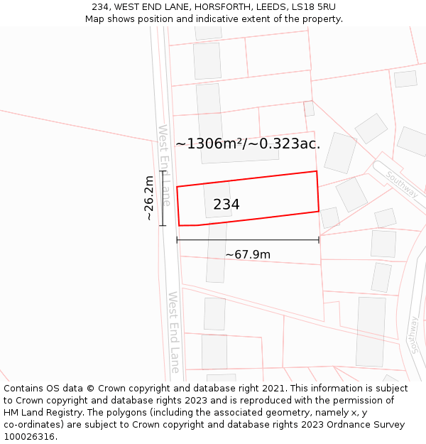 234, WEST END LANE, HORSFORTH, LEEDS, LS18 5RU: Plot and title map