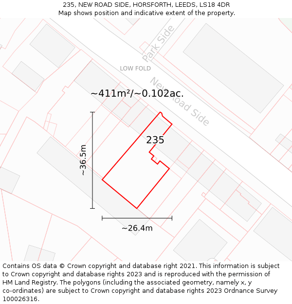 235, NEW ROAD SIDE, HORSFORTH, LEEDS, LS18 4DR: Plot and title map