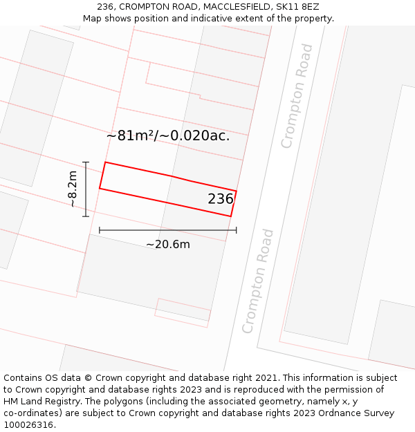 236, CROMPTON ROAD, MACCLESFIELD, SK11 8EZ: Plot and title map