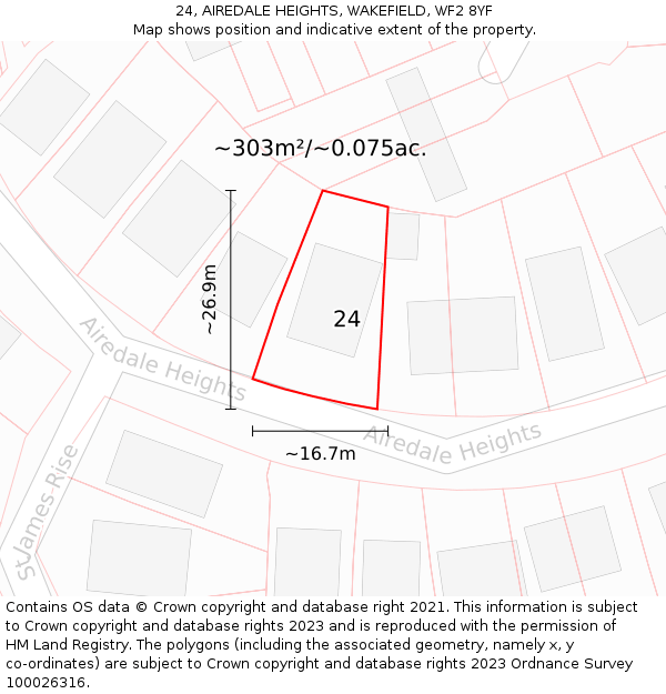 24, AIREDALE HEIGHTS, WAKEFIELD, WF2 8YF: Plot and title map