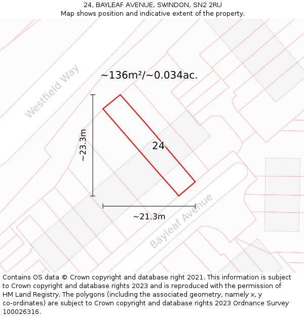 24, BAYLEAF AVENUE, SWINDON, SN2 2RU: Plot and title map