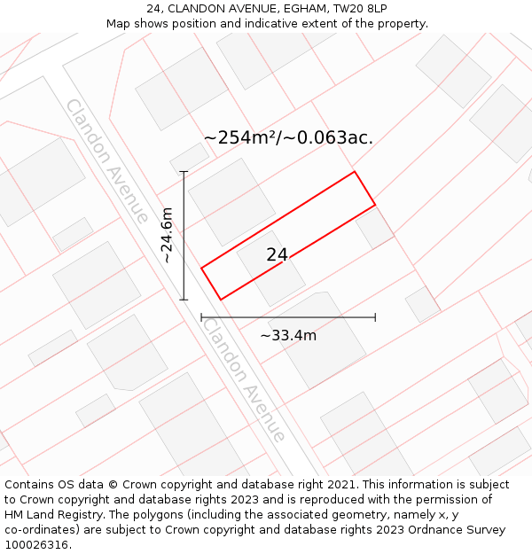 24, CLANDON AVENUE, EGHAM, TW20 8LP: Plot and title map