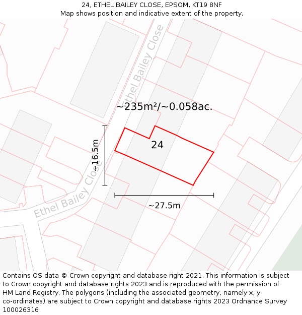24, ETHEL BAILEY CLOSE, EPSOM, KT19 8NF: Plot and title map