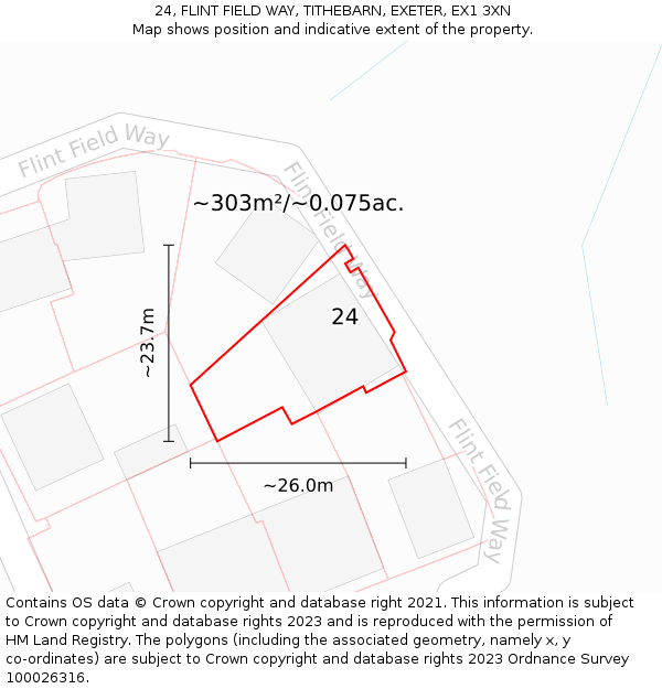 24, FLINT FIELD WAY, TITHEBARN, EXETER, EX1 3XN: Plot and title map