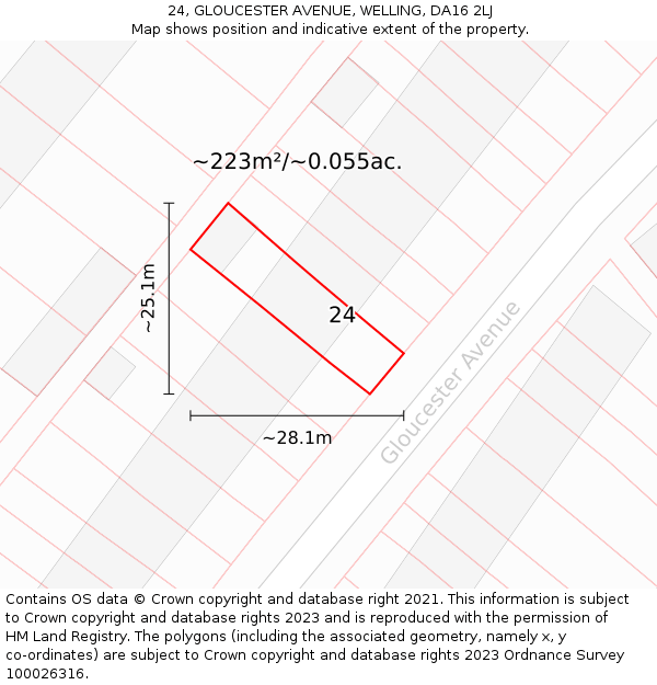 24, GLOUCESTER AVENUE, WELLING, DA16 2LJ: Plot and title map