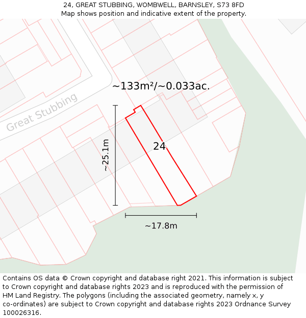 24, GREAT STUBBING, WOMBWELL, BARNSLEY, S73 8FD: Plot and title map