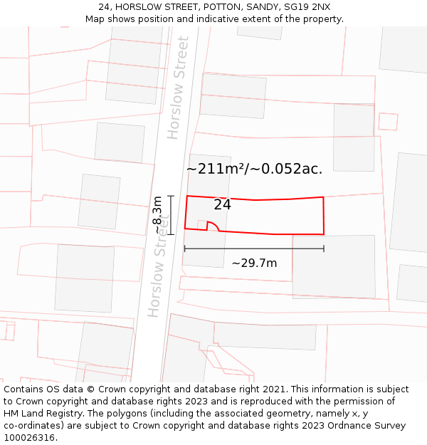 24, HORSLOW STREET, POTTON, SANDY, SG19 2NX: Plot and title map