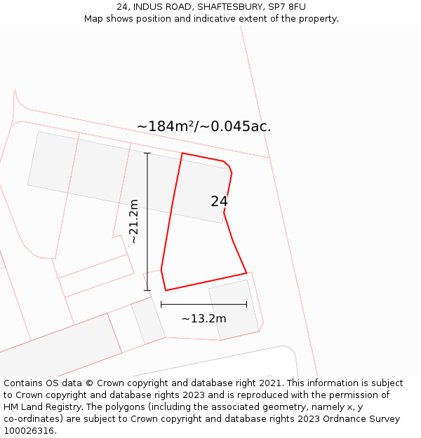 24, INDUS ROAD, SHAFTESBURY, SP7 8FU: Plot and title map