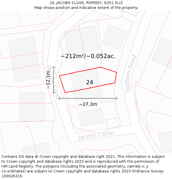 24, JACOBS CLOSE, ROMSEY, SO51 5UZ: Plot and title map