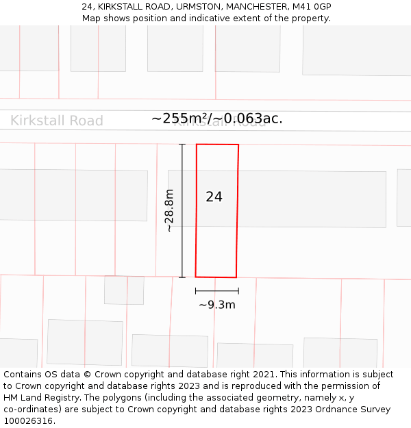 24, KIRKSTALL ROAD, URMSTON, MANCHESTER, M41 0GP: Plot and title map