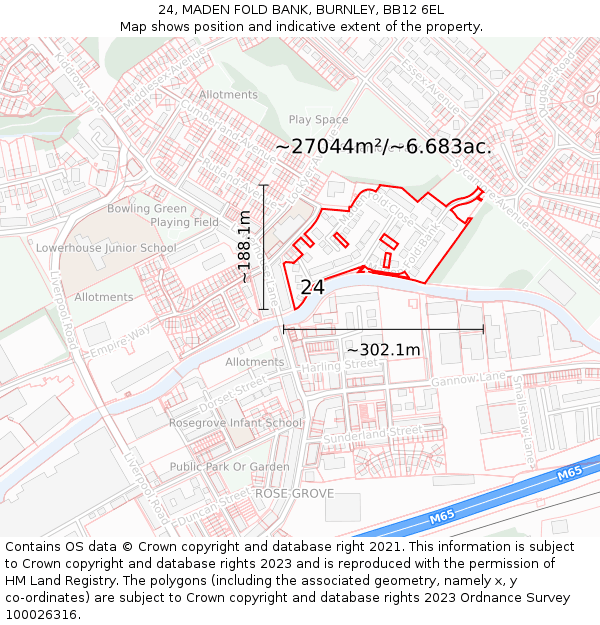 24, MADEN FOLD BANK, BURNLEY, BB12 6EL: Plot and title map