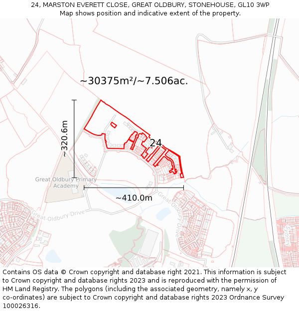 24, MARSTON EVERETT CLOSE, GREAT OLDBURY, STONEHOUSE, GL10 3WP: Plot and title map
