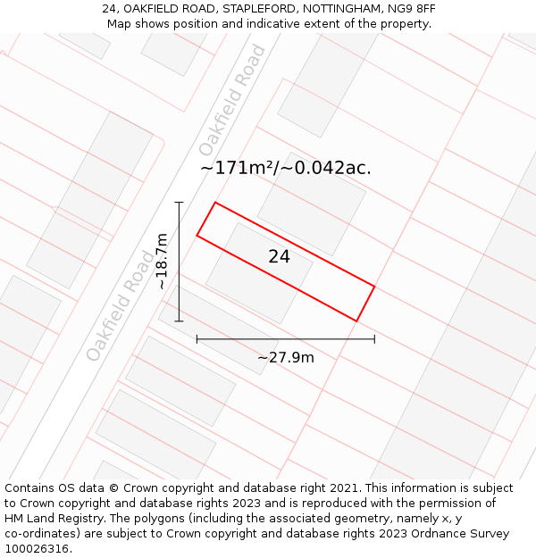 24, OAKFIELD ROAD, STAPLEFORD, NOTTINGHAM, NG9 8FF: Plot and title map