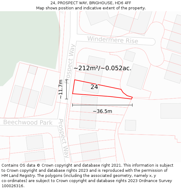 24, PROSPECT WAY, BRIGHOUSE, HD6 4FF: Plot and title map