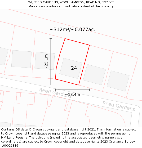 24, REED GARDENS, WOOLHAMPTON, READING, RG7 5FT: Plot and title map