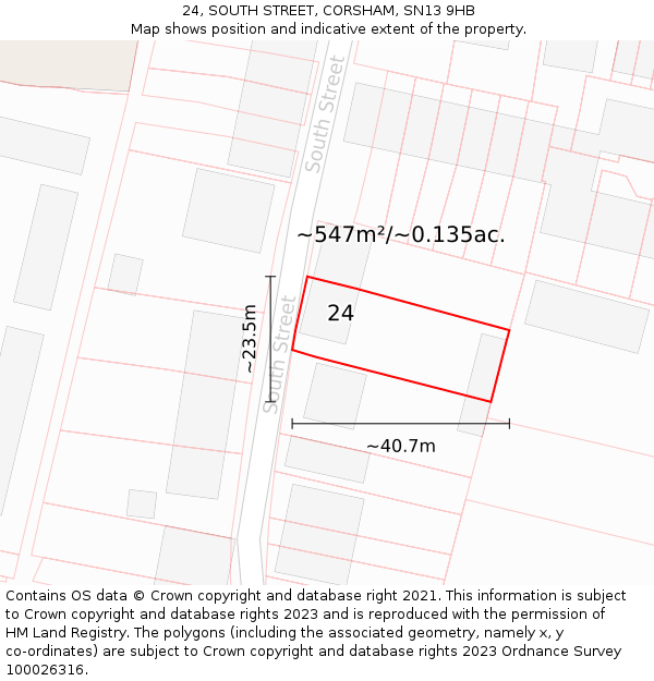 24, SOUTH STREET, CORSHAM, SN13 9HB: Plot and title map