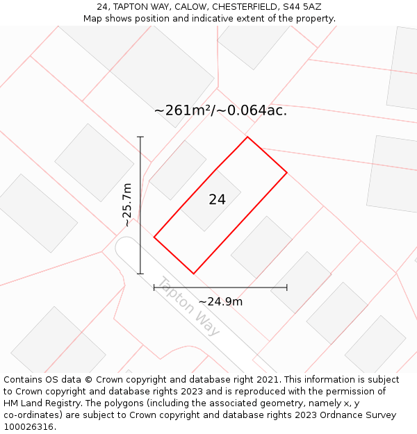 24, TAPTON WAY, CALOW, CHESTERFIELD, S44 5AZ: Plot and title map